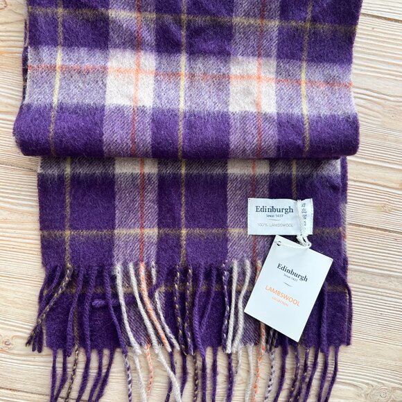 Edinburgh 100% Lambswool Tartan Scarf – Purple & Grey Plaid | NWT | Scotland Her - Picture 2 of 3